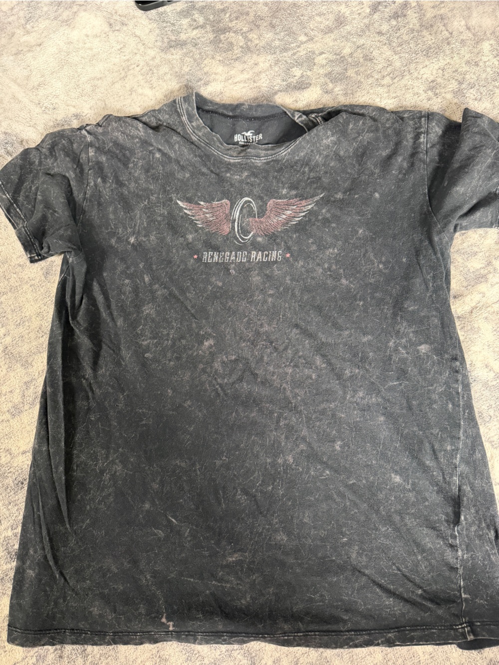 Vintage Hollister Black Washed Oversized Graphic Tee with Wing Design
